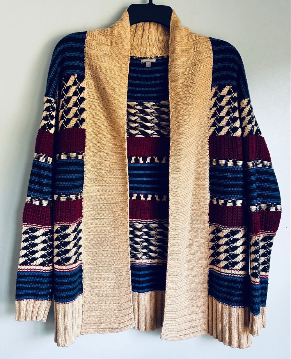 Open Front Cardigan Chunky Knit Fair Isle/Southwestern Inspired Large